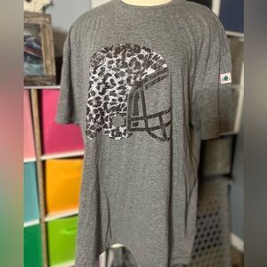 Gray and Black Short Sleeve Tee with Deconstructed Helmet Design